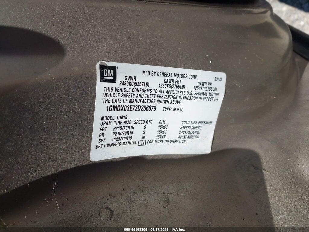 1GMDX03E73D256679 2003 PONTIAC MONTANA photo no. 9