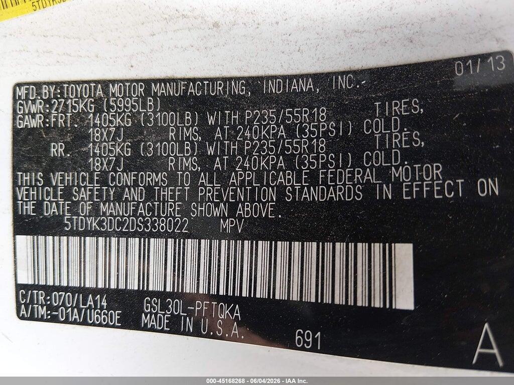 5TDYK3DC2DS338022 2013 TOYOTA SIENNA photo no. 9