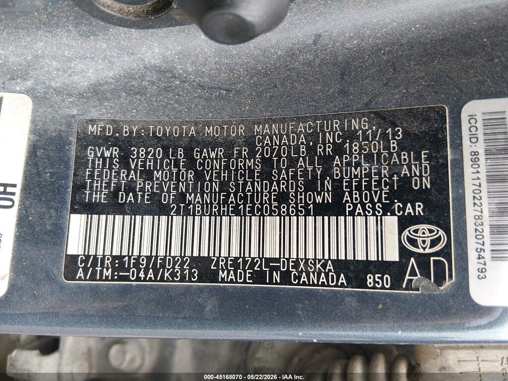 2T1BURHE1EC058651 2014 TOYOTA COROLLA photo no. 9