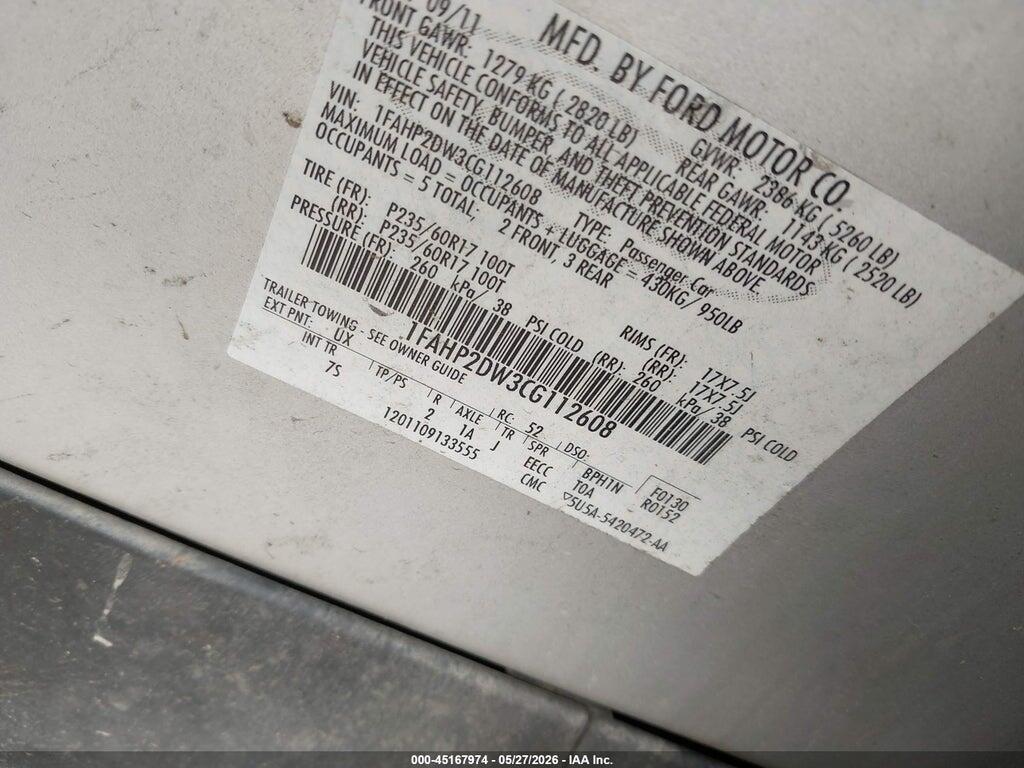 1FAHP2DW3CG112608 2012 FORD TAURUS photo no. 9
