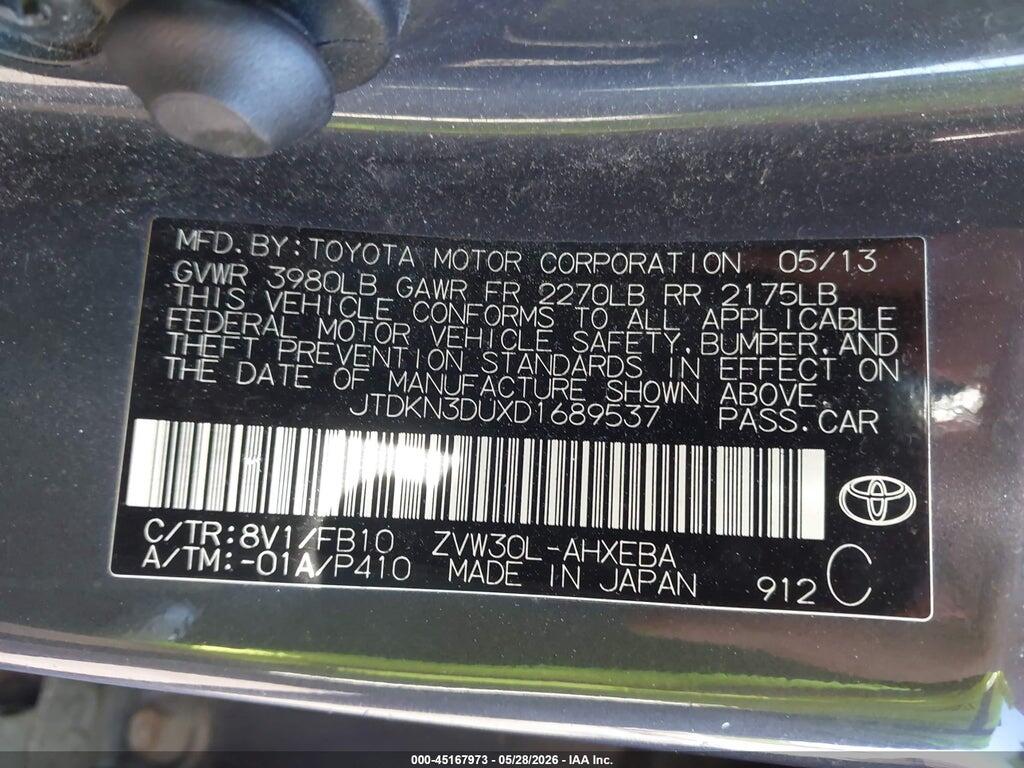 JTDKN3DUXD1689537 2013 TOYOTA PRIUS photo no. 9