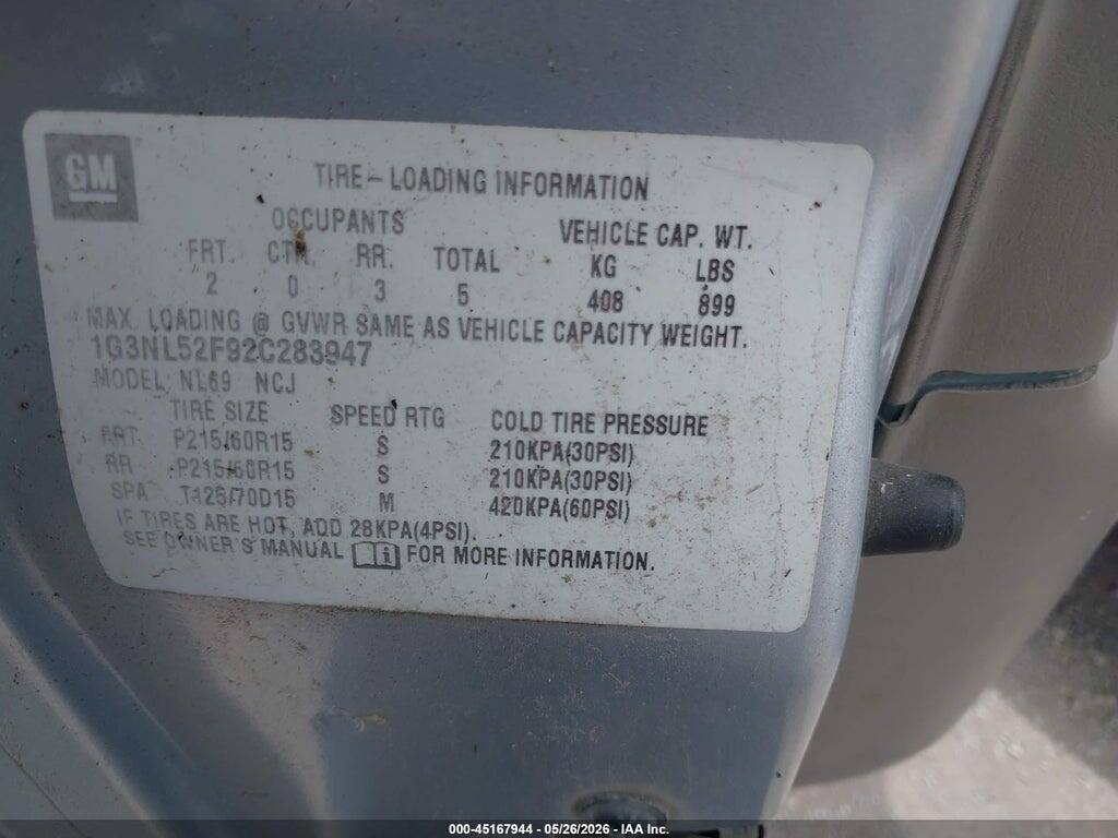 1G3NL52F92C283947 2002 OLDSMOBILE ALERO photo no. 9