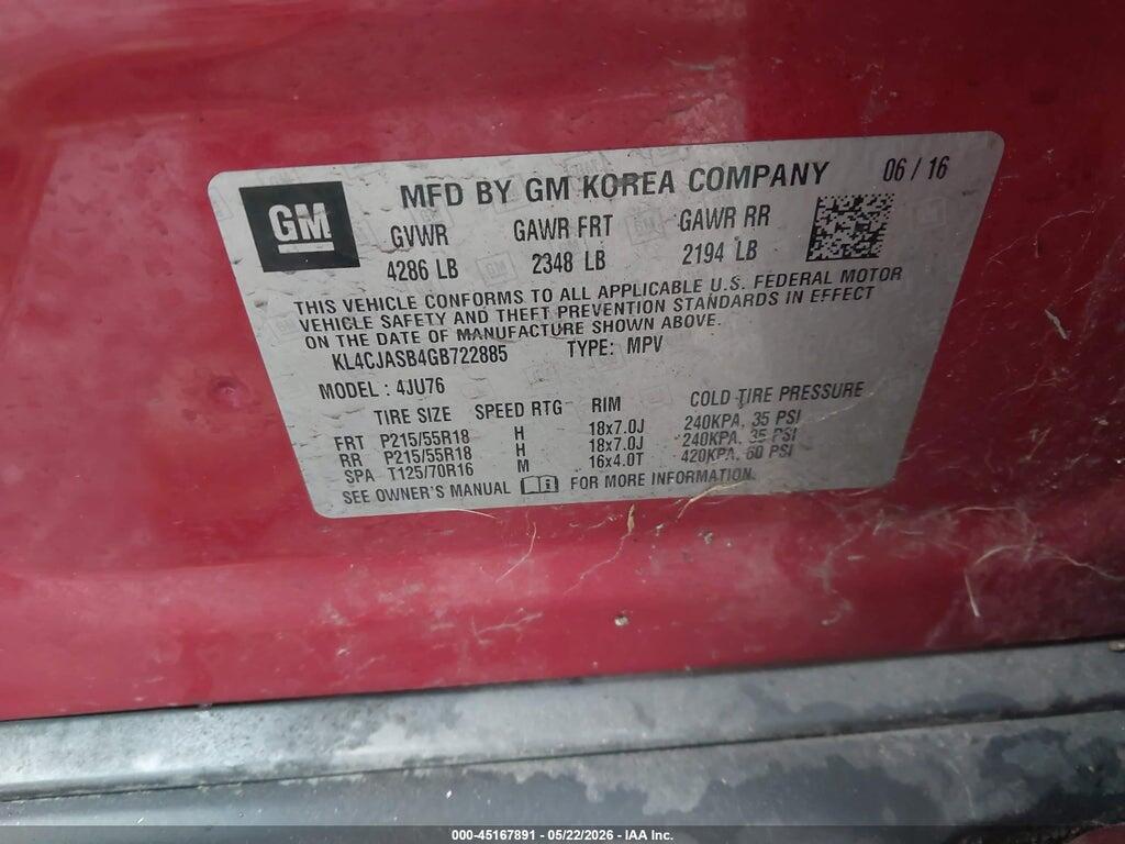 KL4CJASB4GB722885 2016 BUICK ENCORE photo no. 9