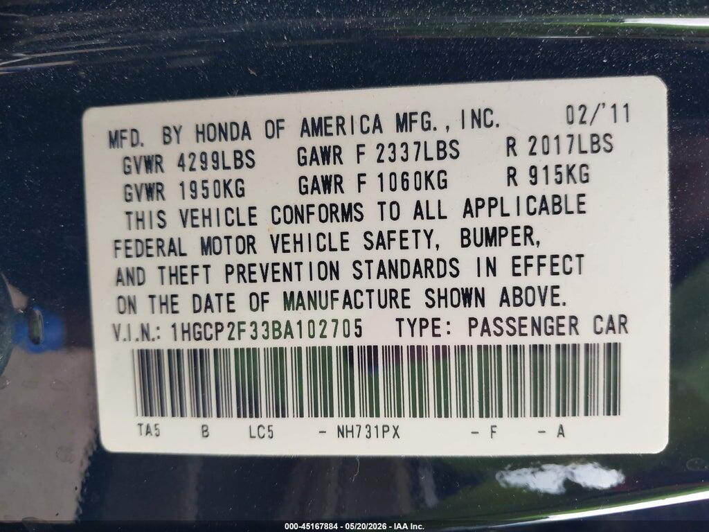 1HGCP2F33BA102705 2011 HONDA ACCORD photo no. 9