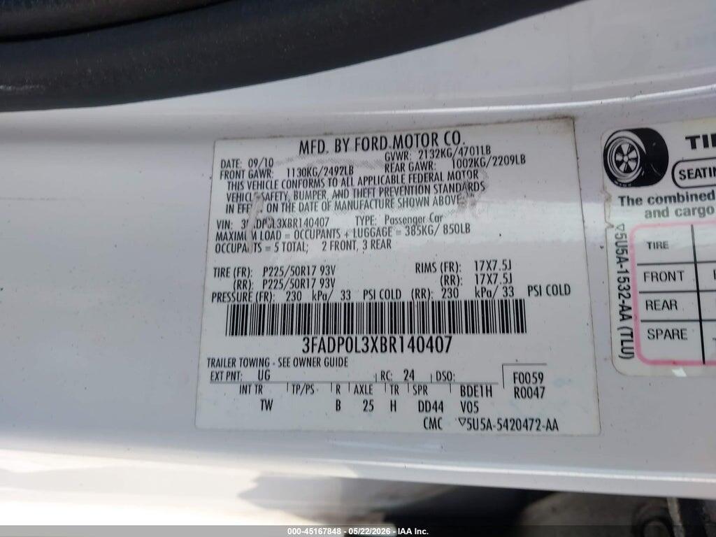 3FADP0L3XBR140407 2011 FORD FUSION HYBRID photo no. 9