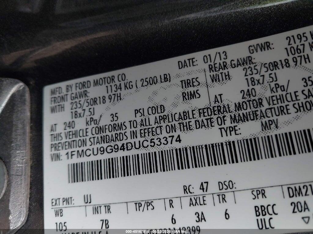 1FMCU9G94DUC53374 2013 FORD ESCAPE photo no. 9