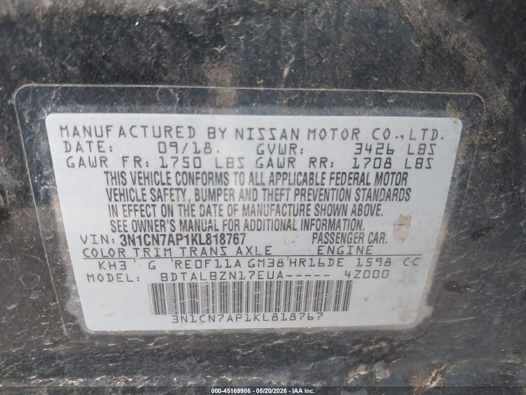 3N1CN7AP1KL818767 2019 NISSAN VERSA photo no. 9