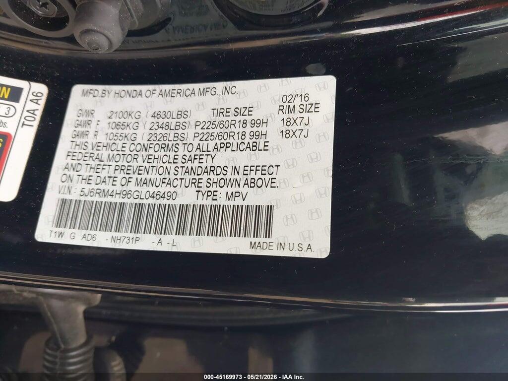 5J6RM4H96GL046490 2016 HONDA CR-V photo no. 9