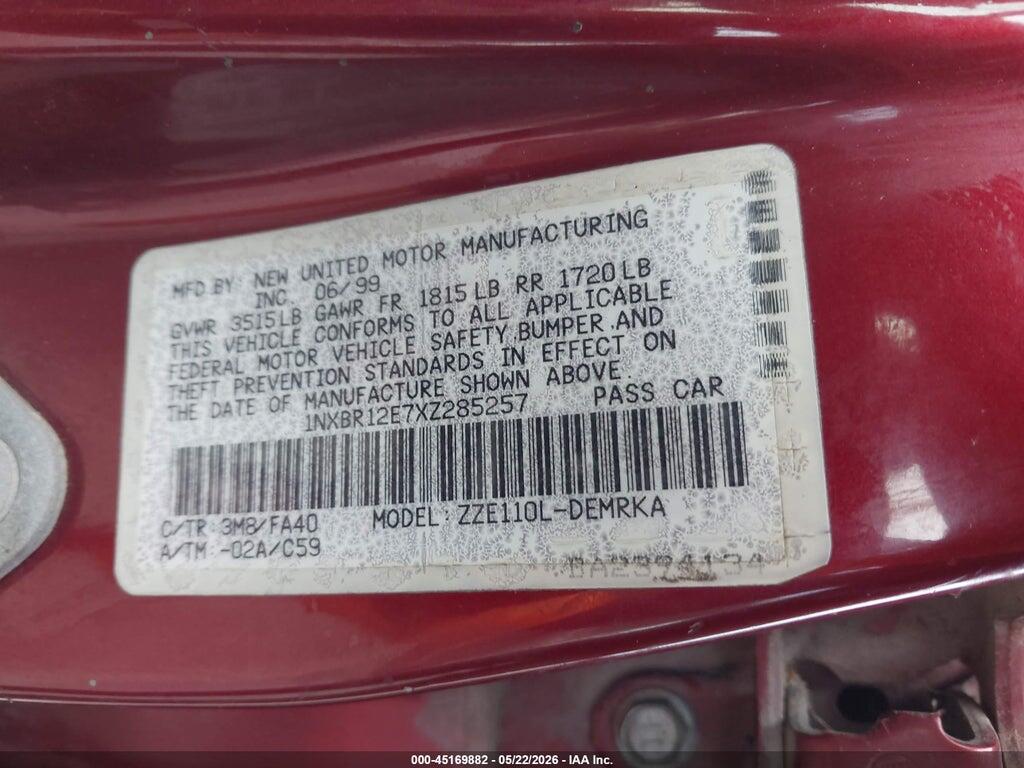 1NXBR12E7XZ285257 1999 TOYOTA COROLLA photo no. 9