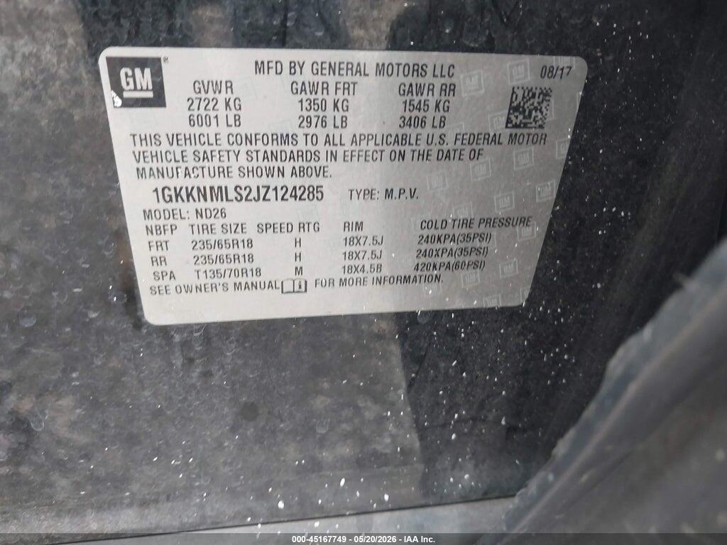 1GKKNMLS2JZ124285 2018 GMC ACADIA photo no. 9