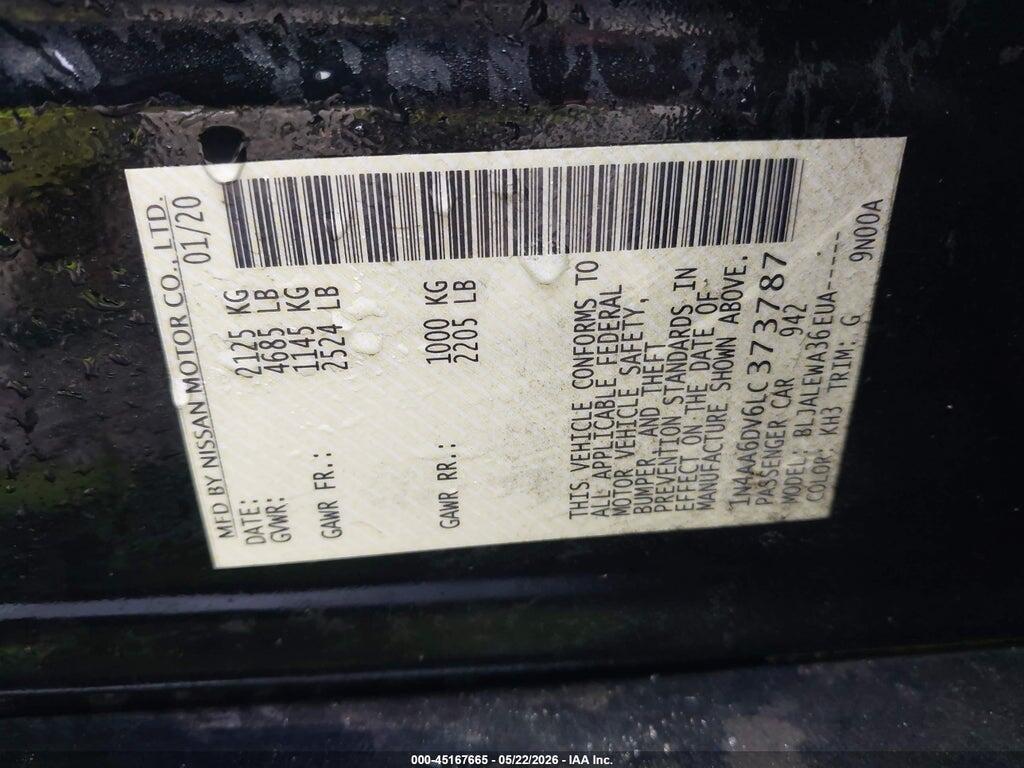 1N4AA6DV6LC373787 2020 NISSAN MAXIMA photo no. 9