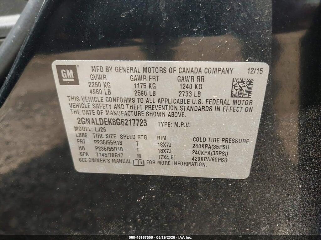 2GNALDEK8G6217723 2016 CHEVROLET EQUINOX photo no. 9
