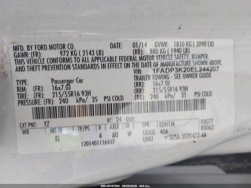 1FADP3K20EL244207 2014 FORD FOCUS photo no. 9
