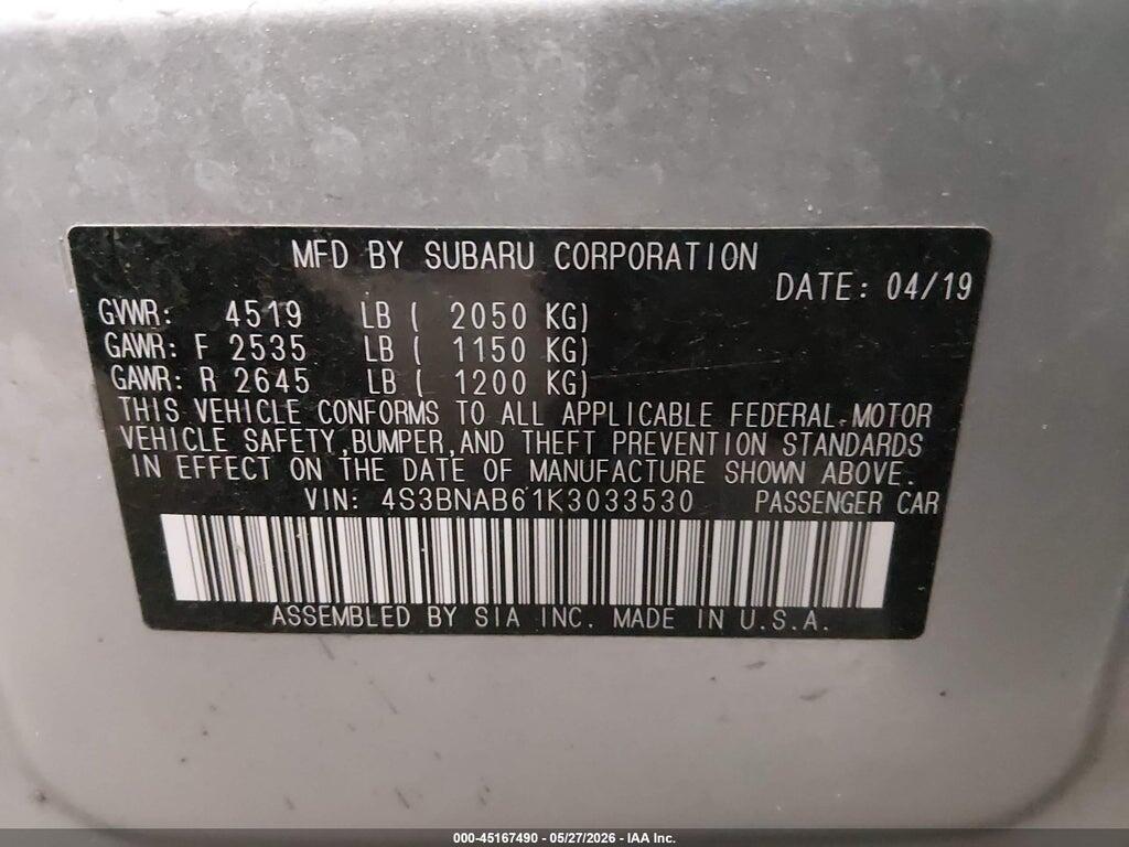 4S3BNAB61K3033530 2019 SUBARU LEGACY photo no. 9