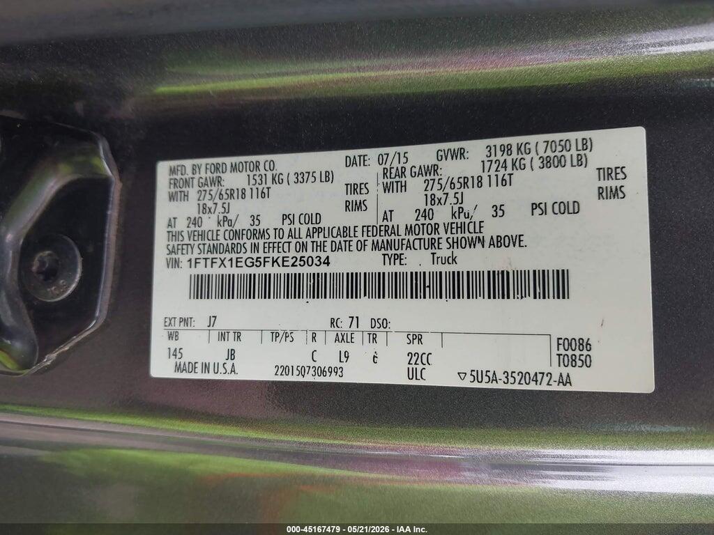 1FTFX1EG5FKE25034 2015 FORD F-150 photo no. 9