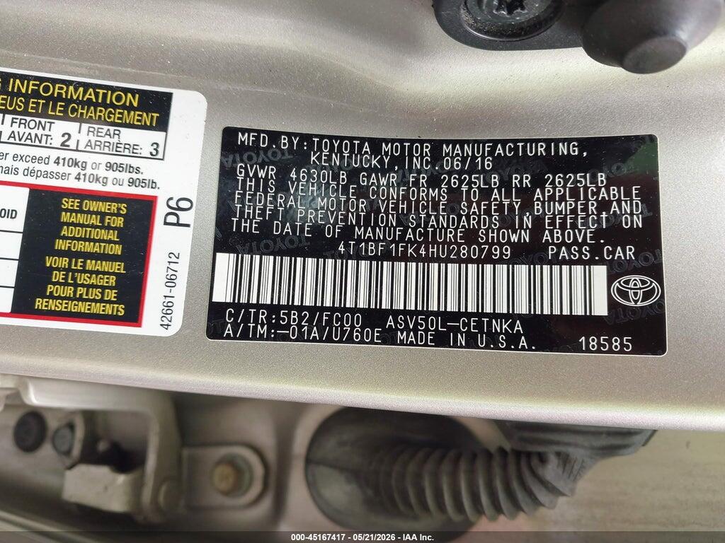 4T1BF1FK4HU280799 2017 TOYOTA CAMRY photo no. 9