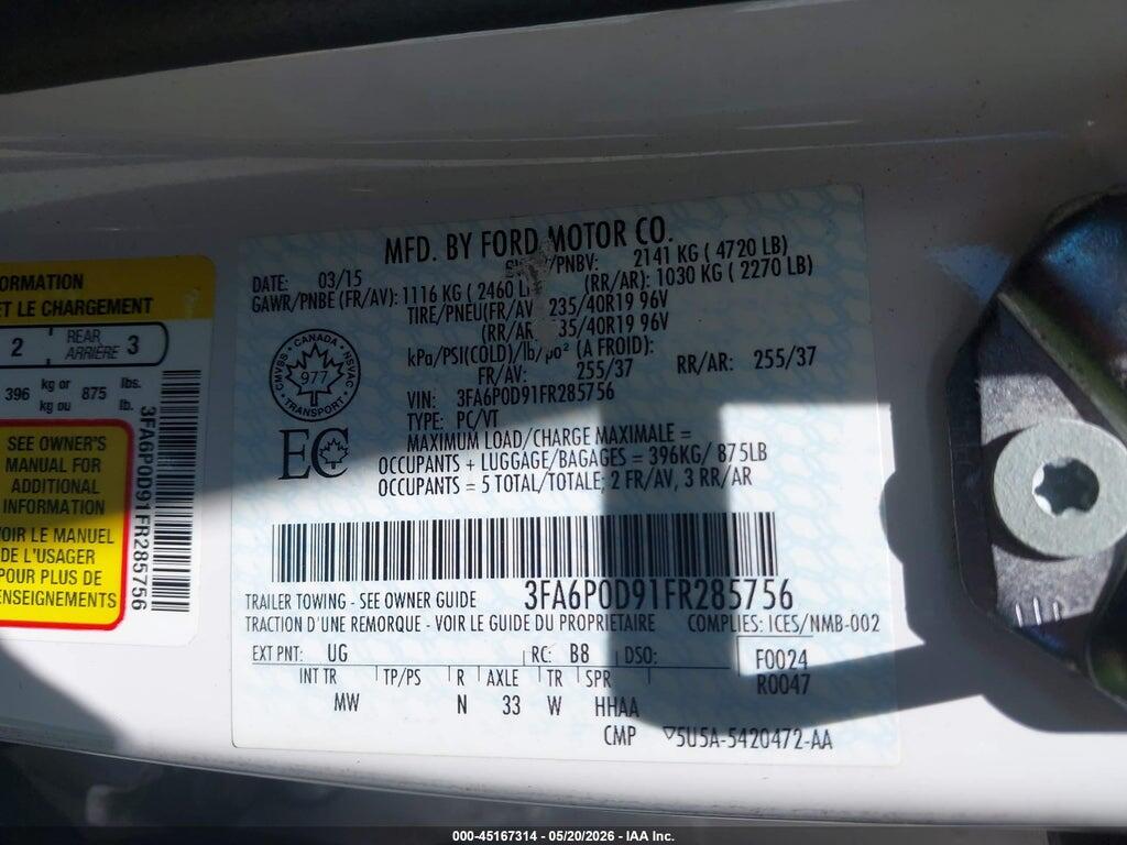 3FA6P0D91FR285756 2015 FORD FUSION photo no. 9