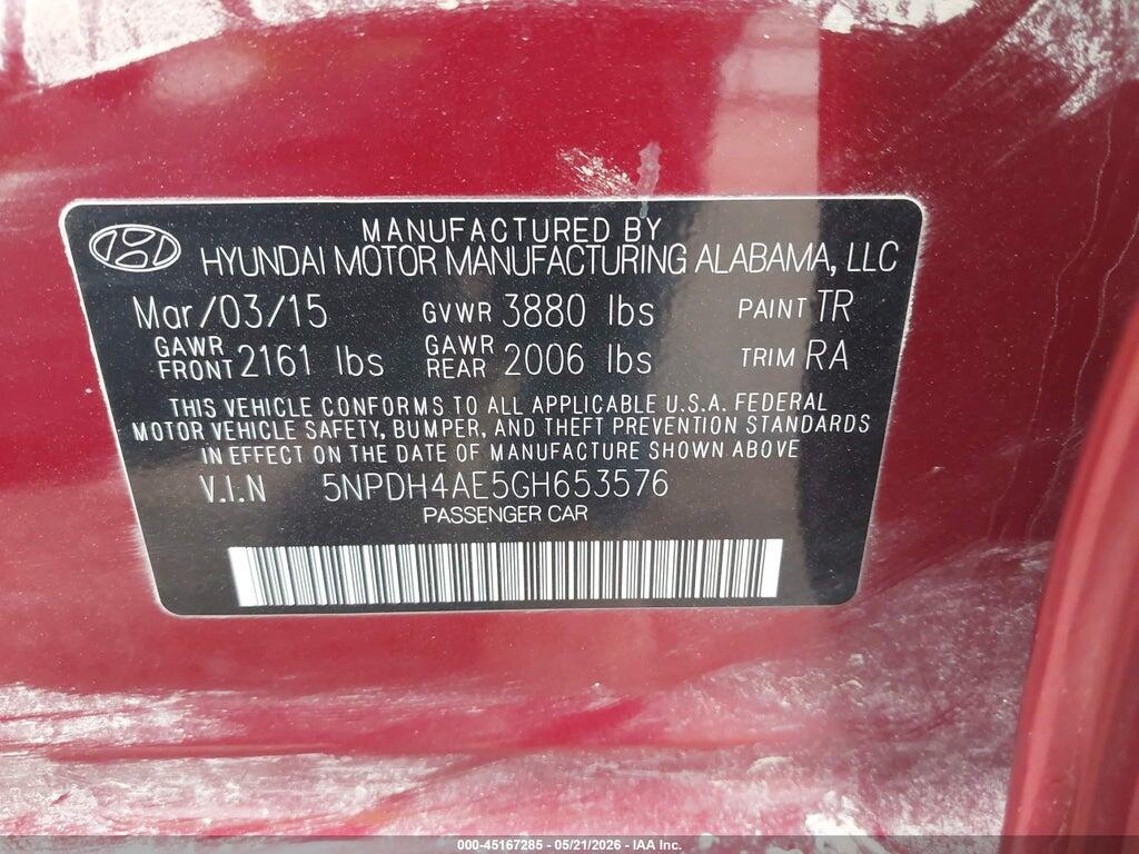 5NPDH4AE5GH653576 2016 HYUNDAI ELANTRA photo no. 9