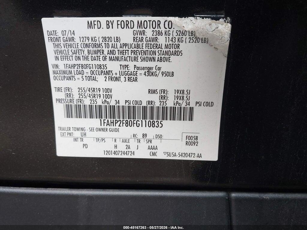 1FAHP2F80FG110835 2015 FORD TAURUS photo no. 9
