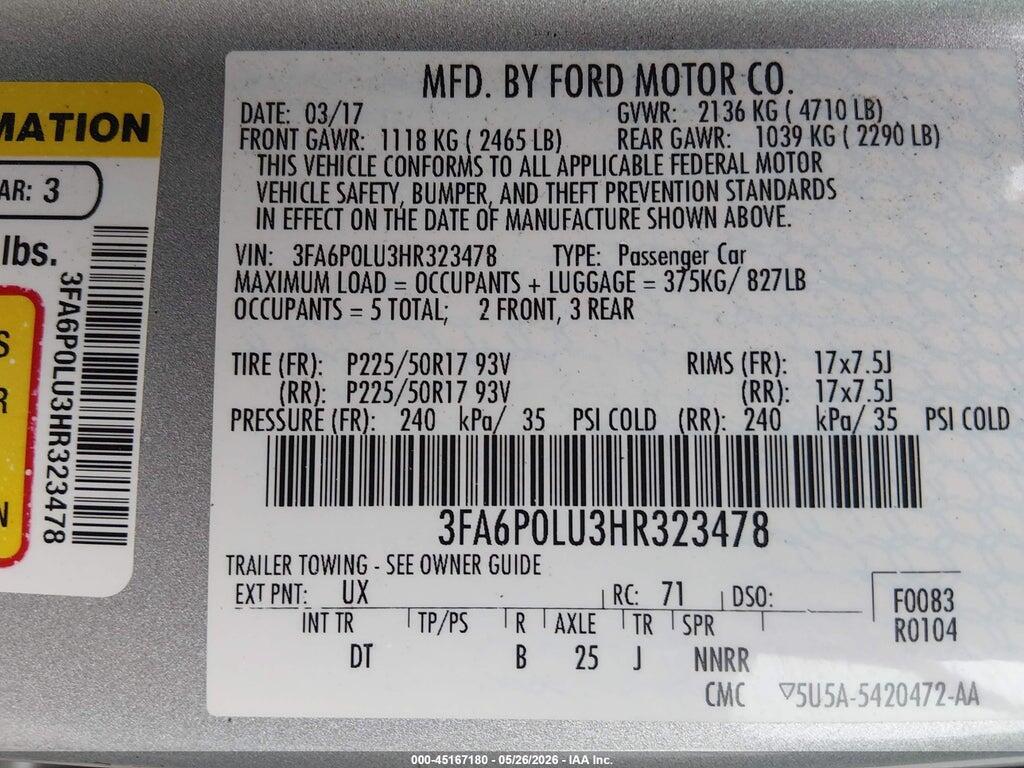3FA6P0LU3HR323478 2017 FORD FUSION HYBRID photo no. 9