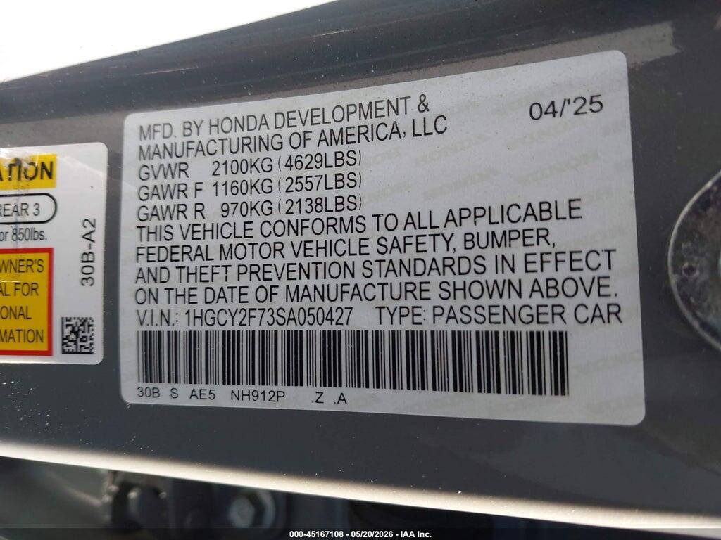 1HGCY2F73SA050427 2025 HONDA ACCORD HYBRID photo no. 9