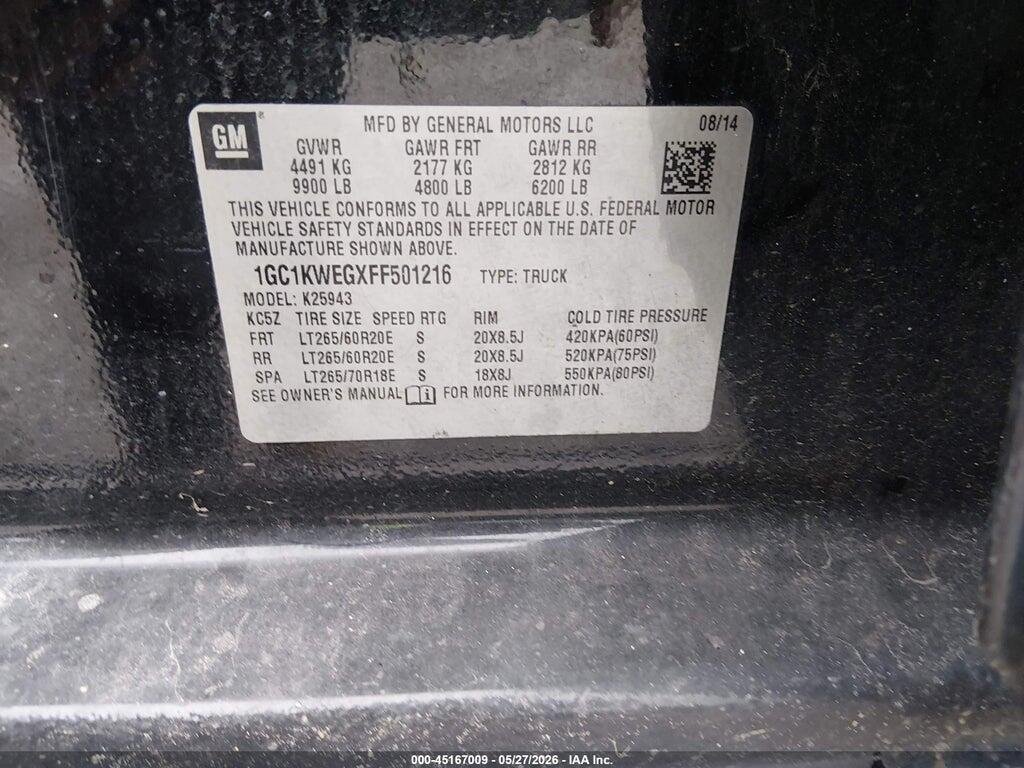 1GC1KWEGXFF501216 2015 CHEVROLET SILVERADO 2500HD photo no. 9