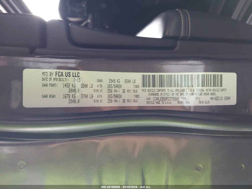 1C4RJEBG0FC779905 2015 JEEP GRAND CHEROKEE photo no. 9