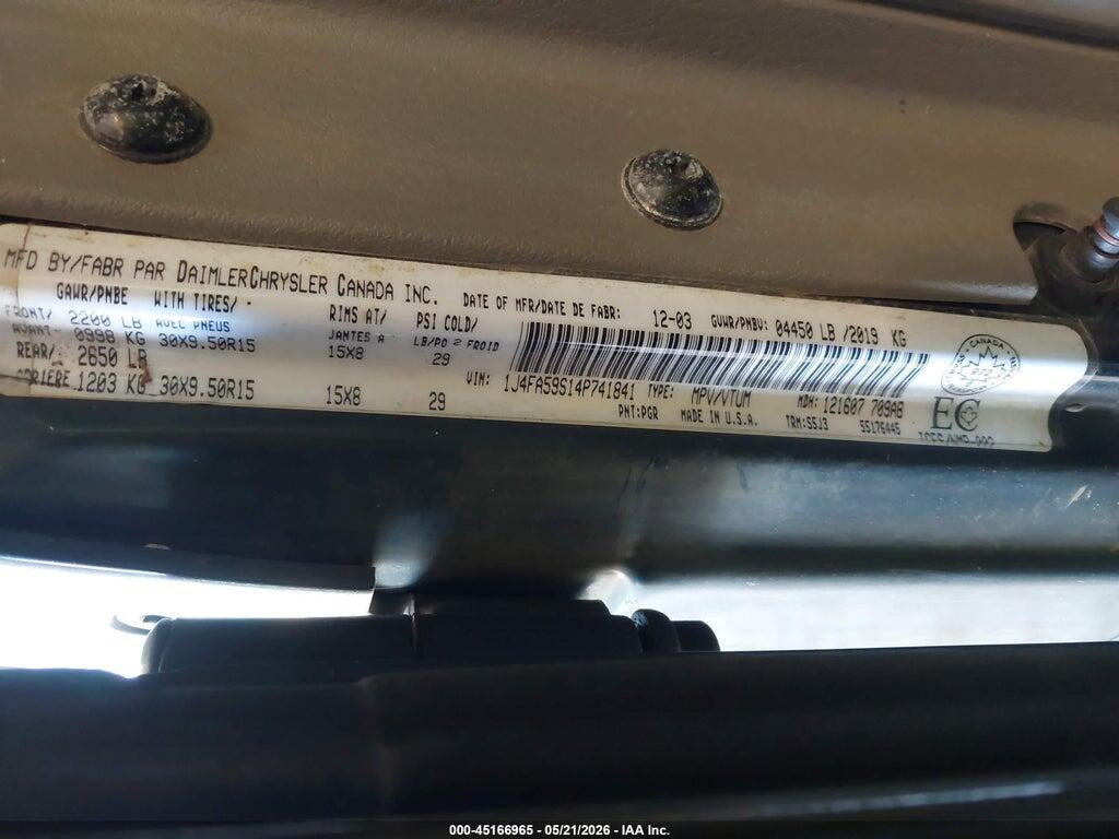 1J4FA59S14P741841 2004 JEEP TJ photo no. 9