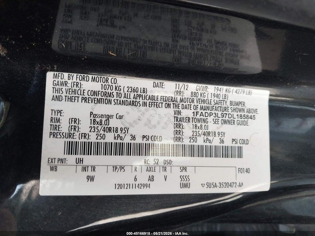 1FADP3L97DL185845 2013 FORD FOCUS ST photo no. 9
