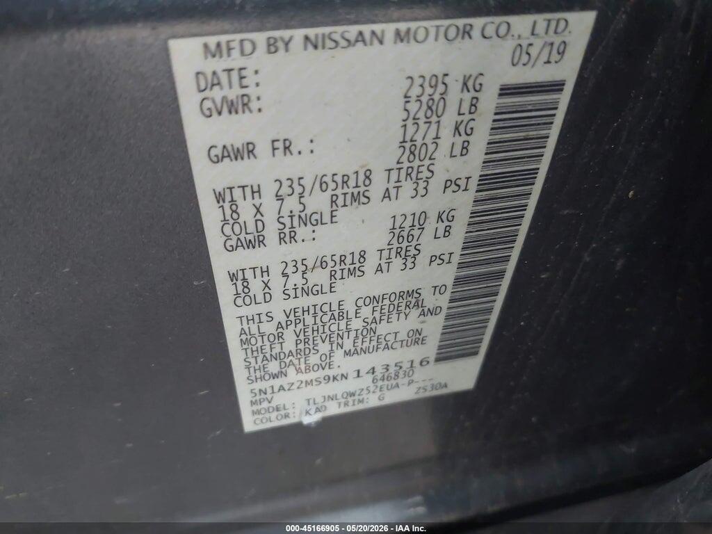 5N1AZ2MS9KN143516 2019 NISSAN MURANO photo no. 9