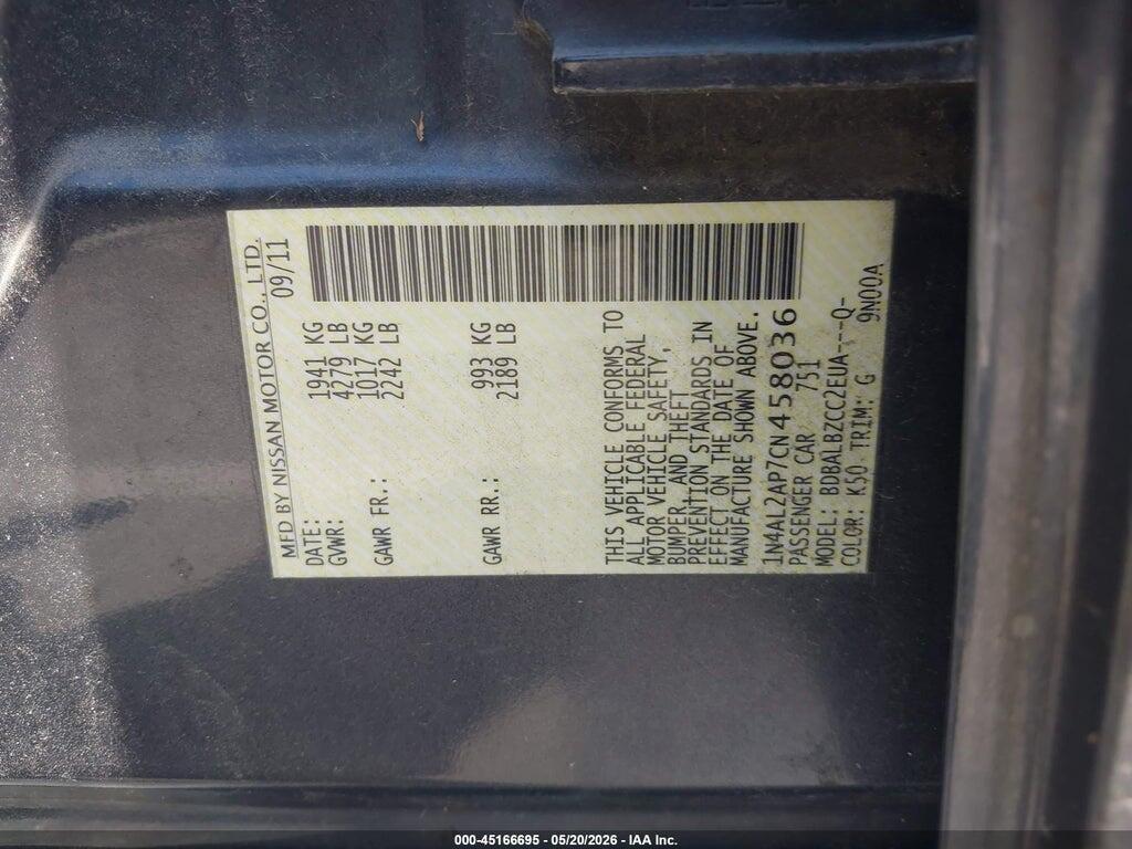 1N4AL2AP7CN458036 2012 NISSAN ALTIMA photo no. 9