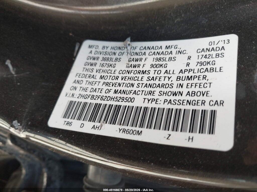 2HGFB2F62DH529500 2013 HONDA CIVIC photo no. 9