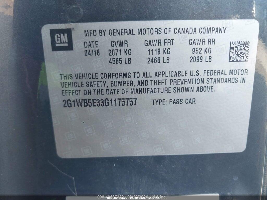 2G1WB5E33G1175757 2016 CHEVROLET IMPALA LIMITED photo no. 9
