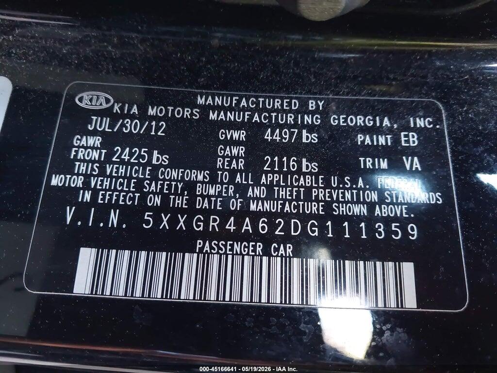 5XXGR4A62DG111359 2013 KIA OPTIMA photo no. 9