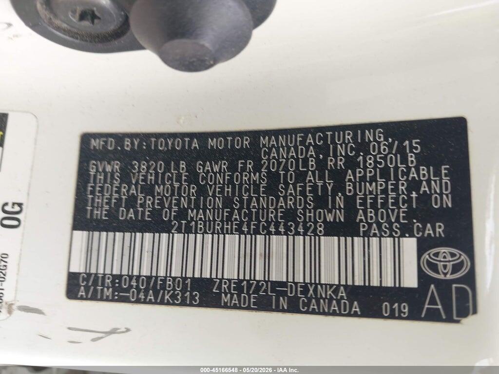 2T1BURHE4FC443428 2015 TOYOTA COROLLA photo no. 9