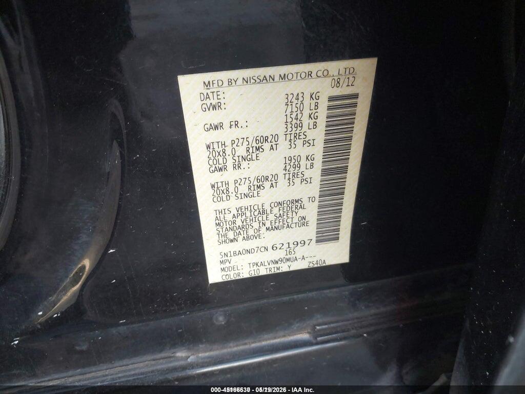 5N1BA0ND7CN621997 2012 NISSAN ARMADA photo no. 9