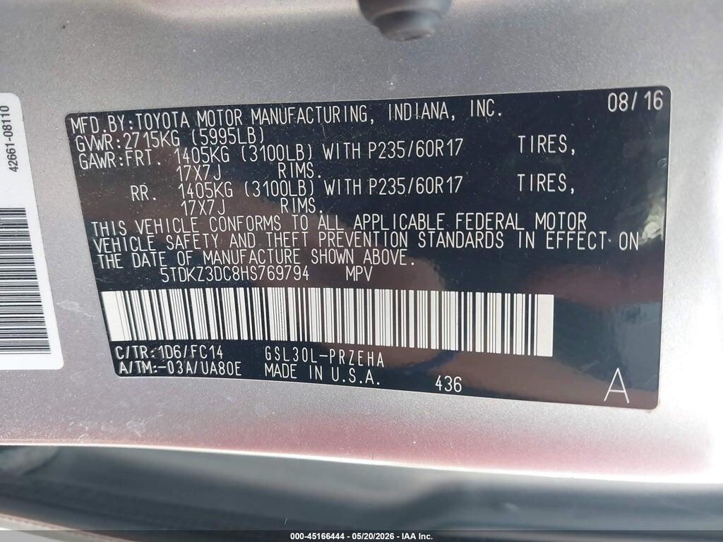 5TDKZ3DC8HS769794 2017 TOYOTA SIENNA photo no. 9