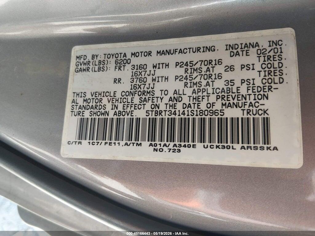 5TBRT34141S180965 2001 TOYOTA TUNDRA photo no. 9