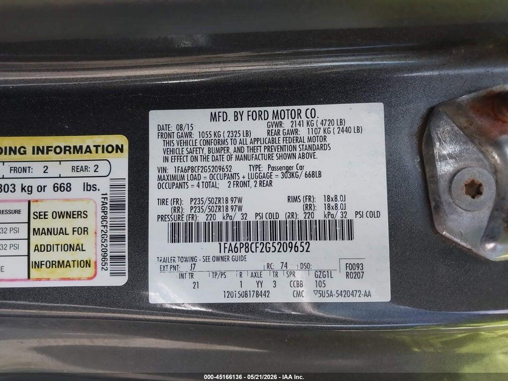 1FA6P8CF2G5209652 2016 FORD MUSTANG photo no. 9