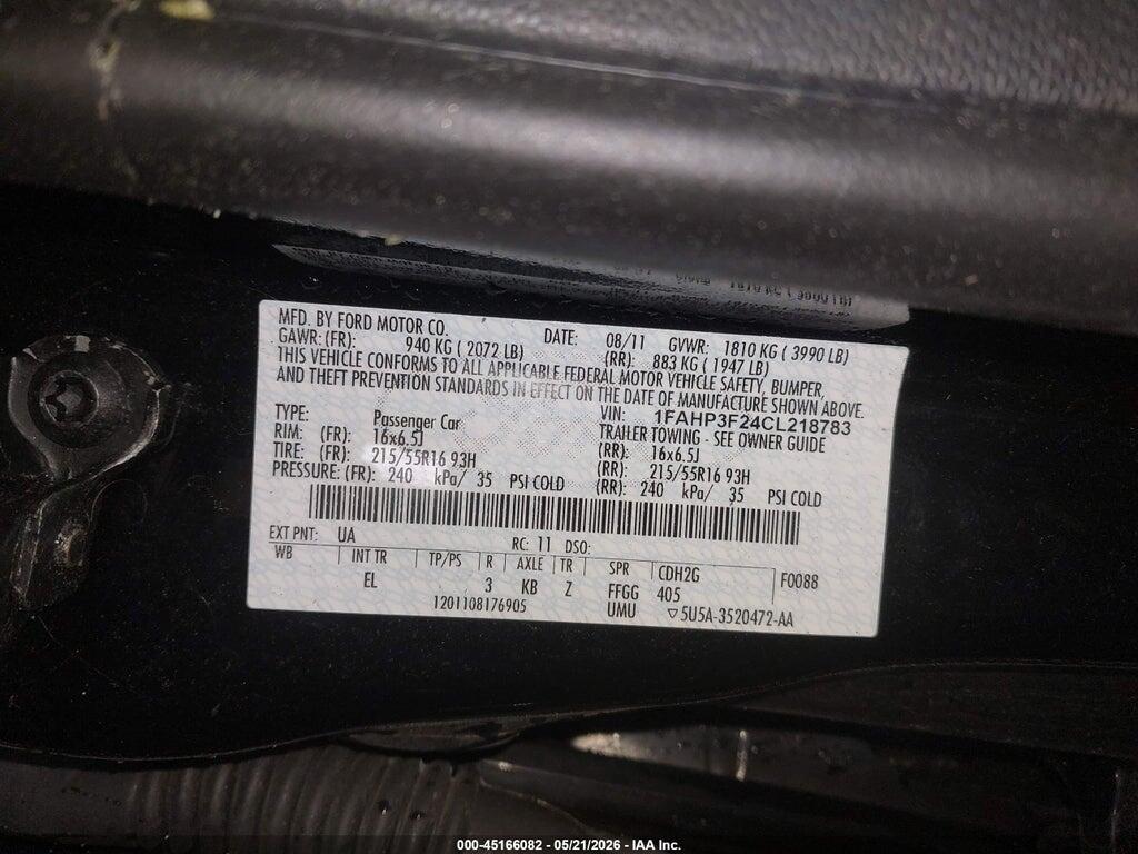 1FAHP3F24CL218783 2012 FORD FOCUS photo no. 9