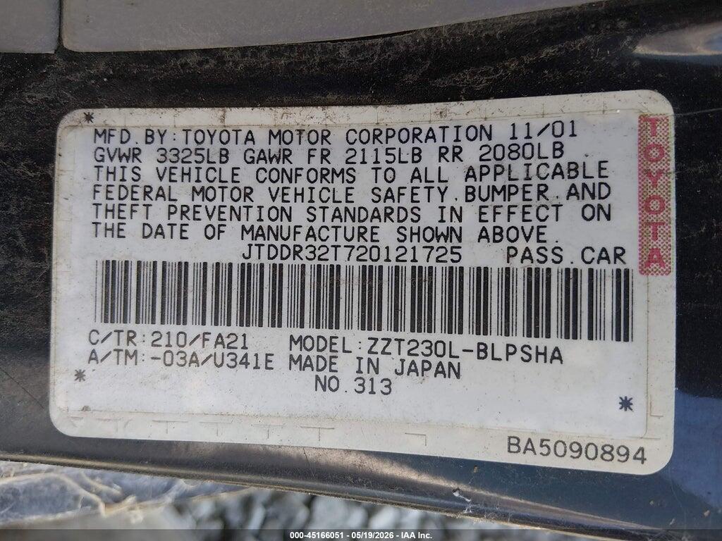 JTDDR32T720121725 2002 TOYOTA CELICA photo no. 9