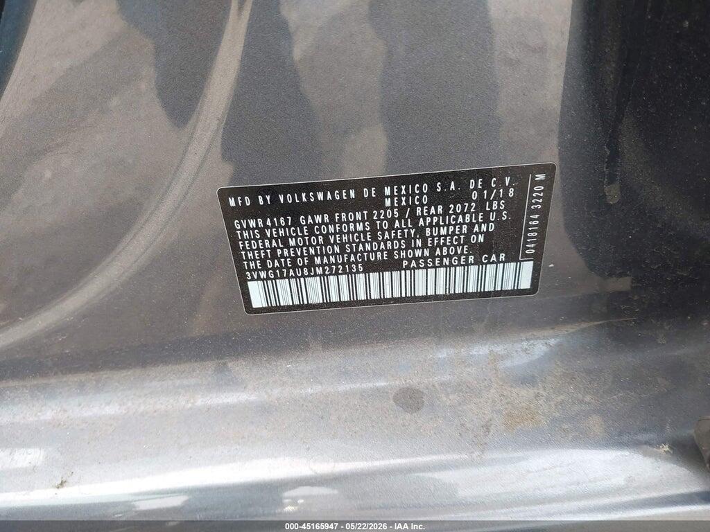 3VWG17AU8JM272135 2018 VOLKSWAGEN GOLF photo no. 9