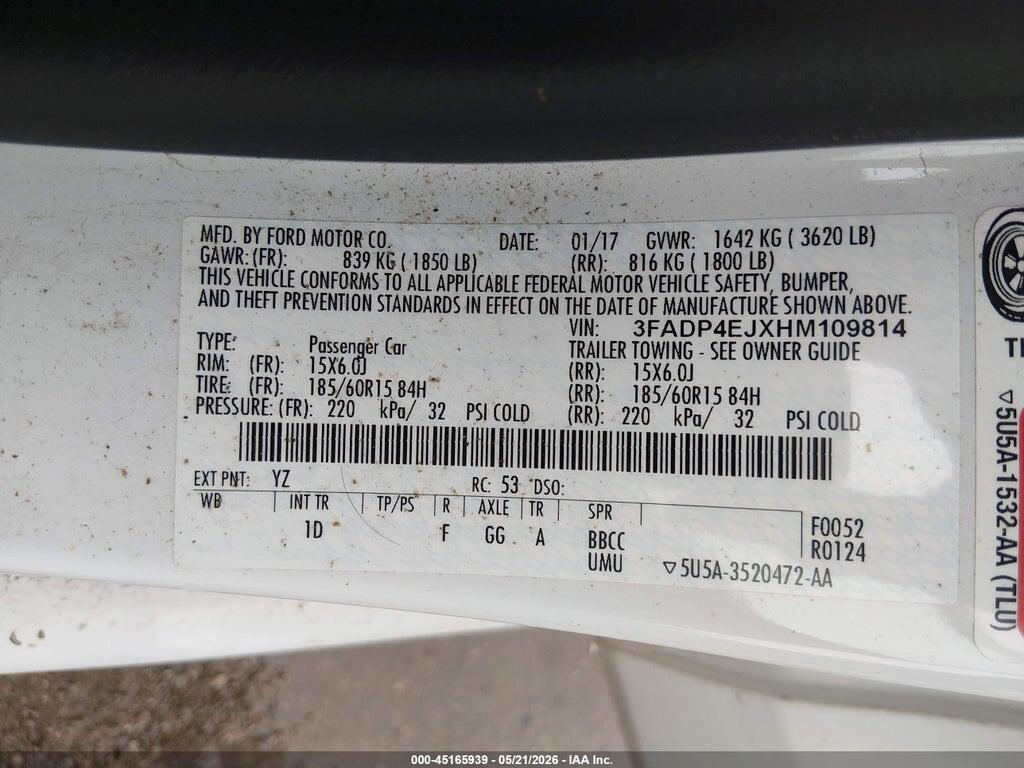 3FADP4EJXHM109814 2017 FORD FIESTA photo no. 9