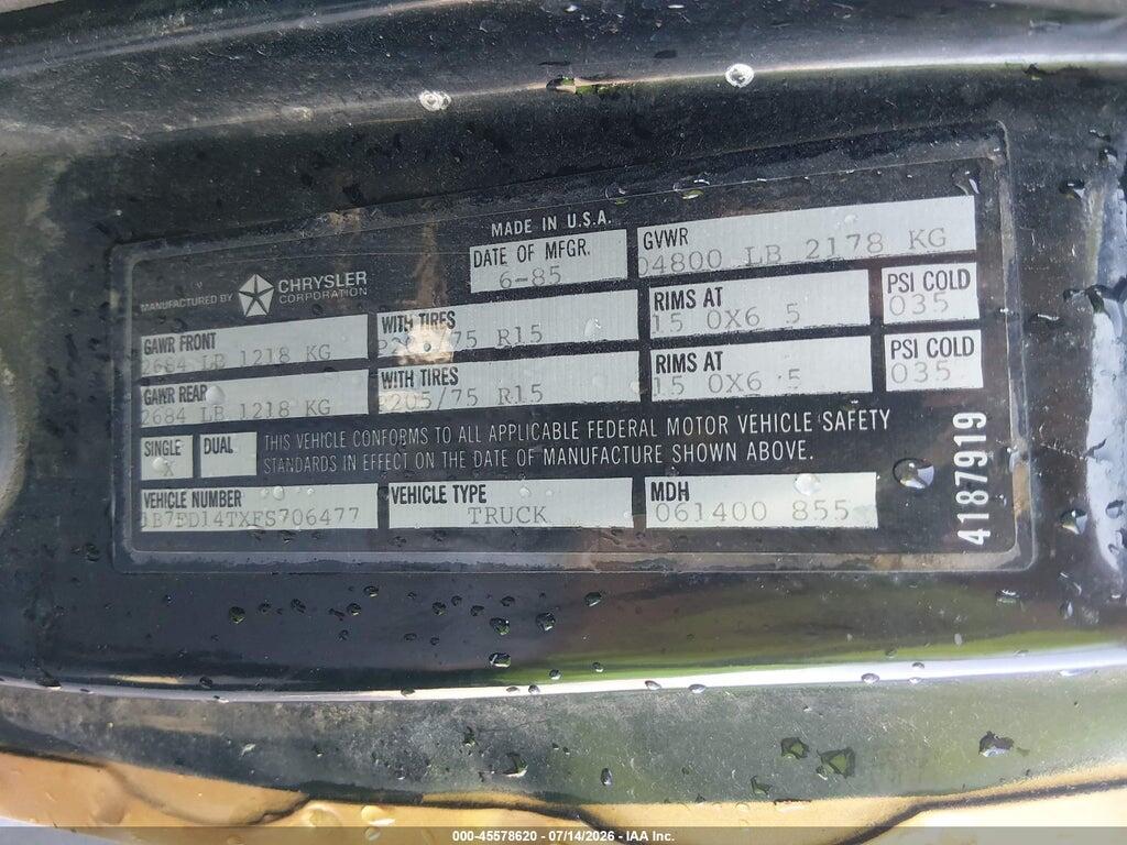 1B7FD14TXFS706477 1985 DODGE D-SERIES photo no. 9