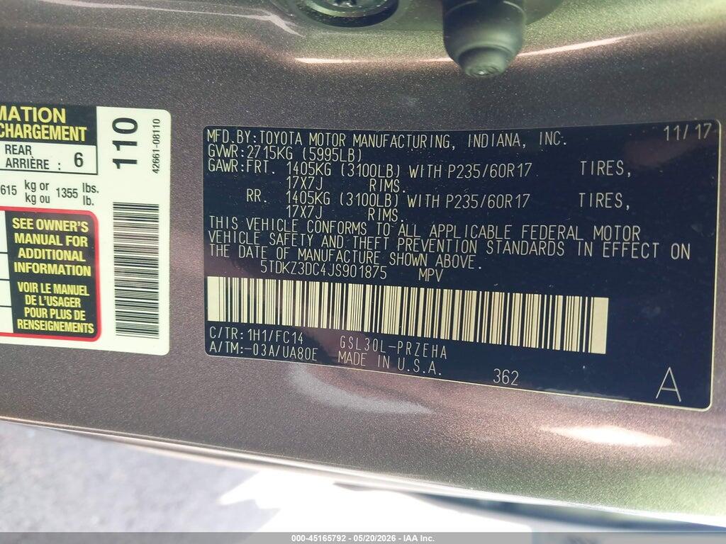 5TDKZ3DC4JS901875 2018 TOYOTA SIENNA photo no. 9