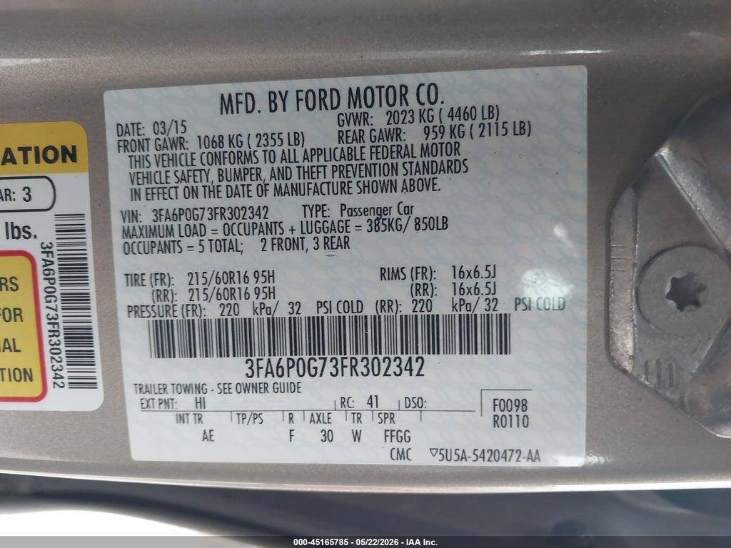 3FA6P0G73FR302342 2015 FORD FUSION photo no. 9