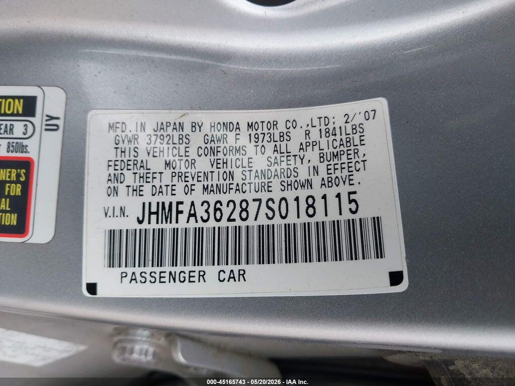 JHMFA36287S018115 2007 HONDA CIVIC HYBRID photo no. 9