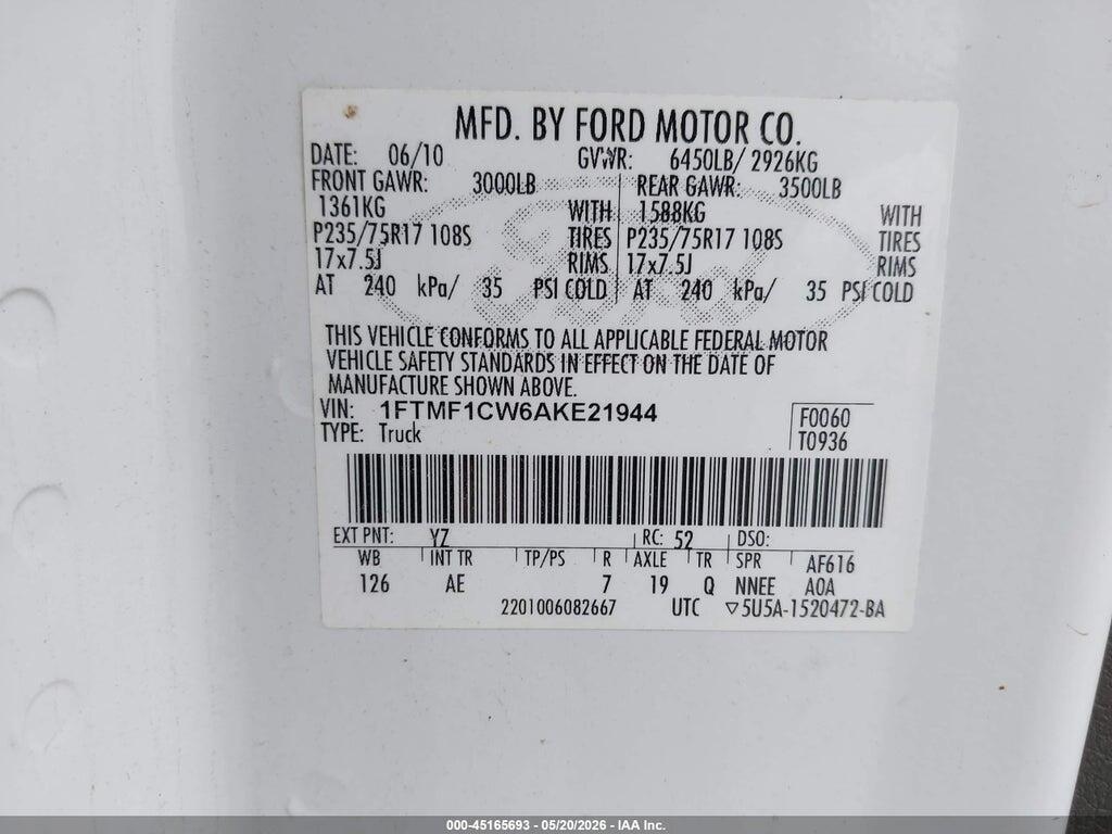 1FTMF1CW6AKE21944 2010 FORD F-150 photo no. 9