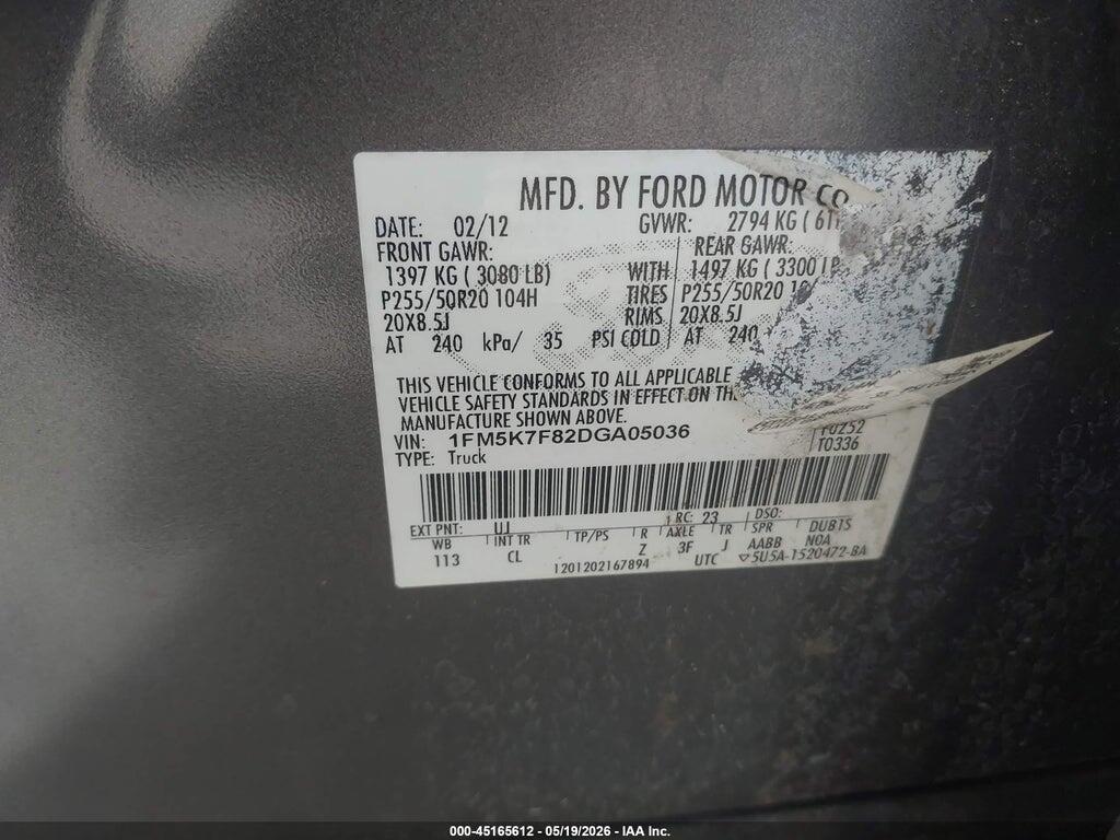 1FM5K7F82DGA05036 2013 FORD EXPLORER photo no. 9