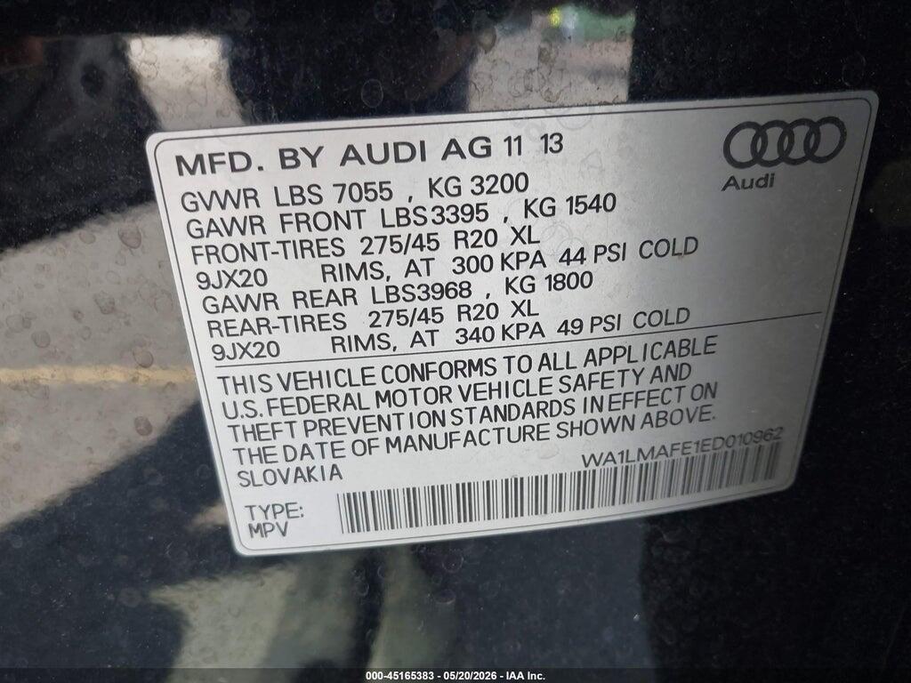 WA1LMAFE1ED010962 2014 AUDI Q7 photo no. 9